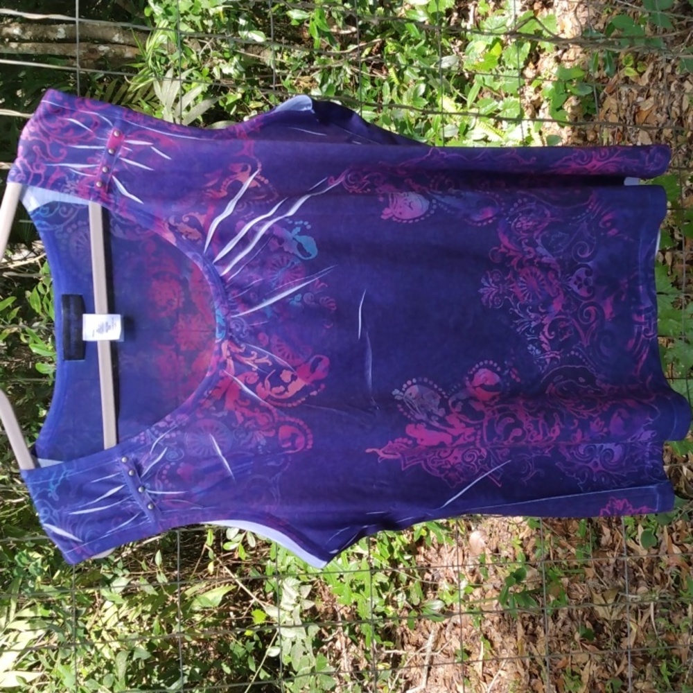 Sleeveless & Embellished Ladies Jewel Tone Top Sz.XXL